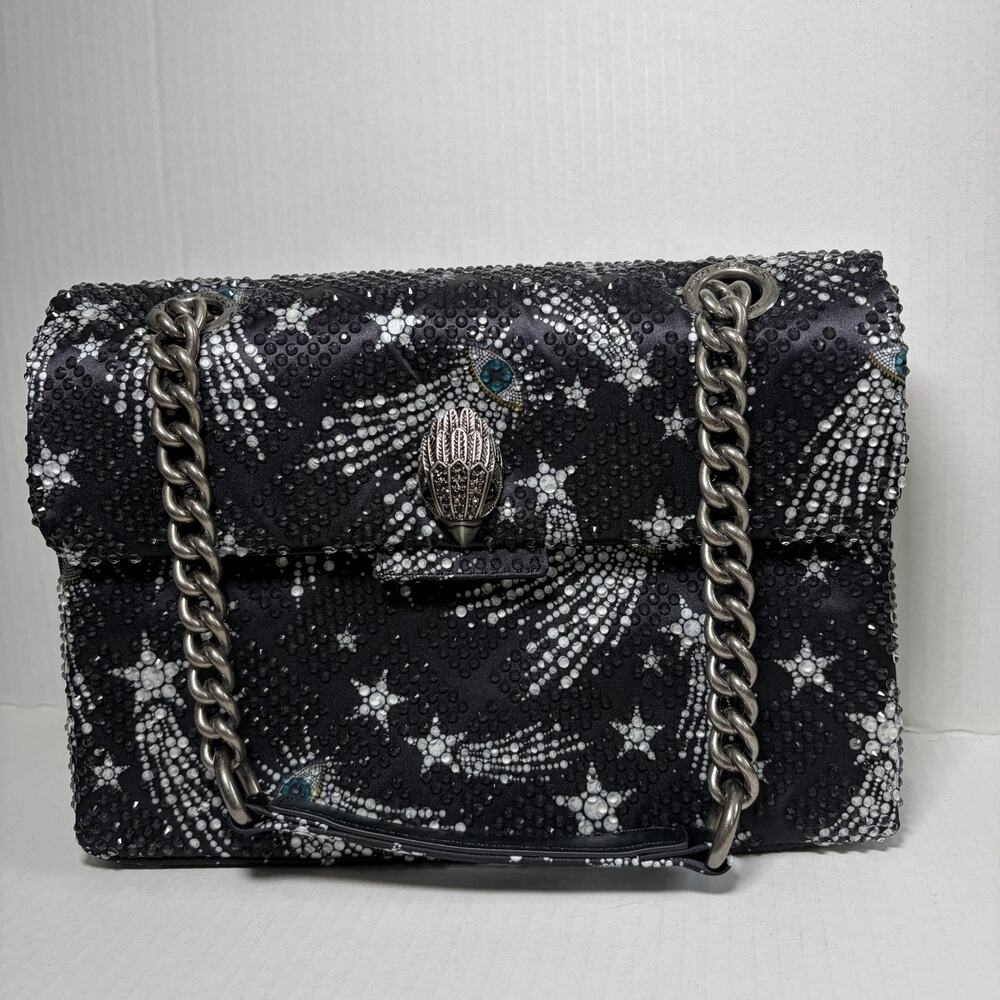 Kurt Geiger London Black Fabric Chrystal's Medium Kensington Crossbody Bag NWT
